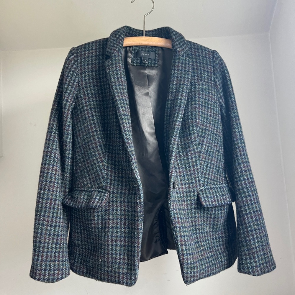 J.Crew Wool Blazer 4 Gray Houndstooth Tweed Jacket Professional Plaid Preppy - Picture 6 of 11